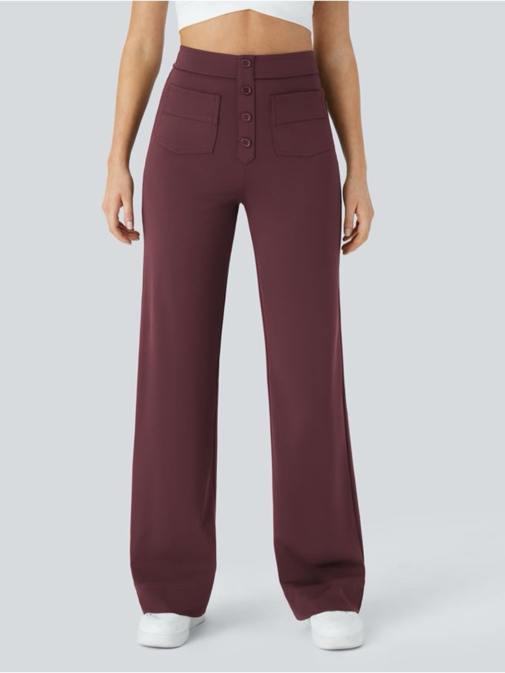 HALARA DayStretch High Waisted Pockets Straight Leg Casual Pants Red Mahogany Sm